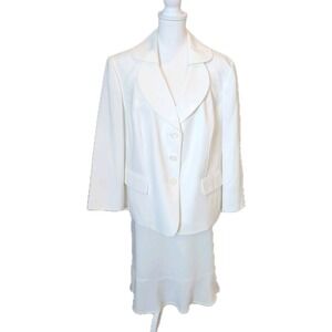 Le Suit 2pc Skirt Suit Womens 18W Vanilla Ice Ruffle Hem Wedding Church Work NEW